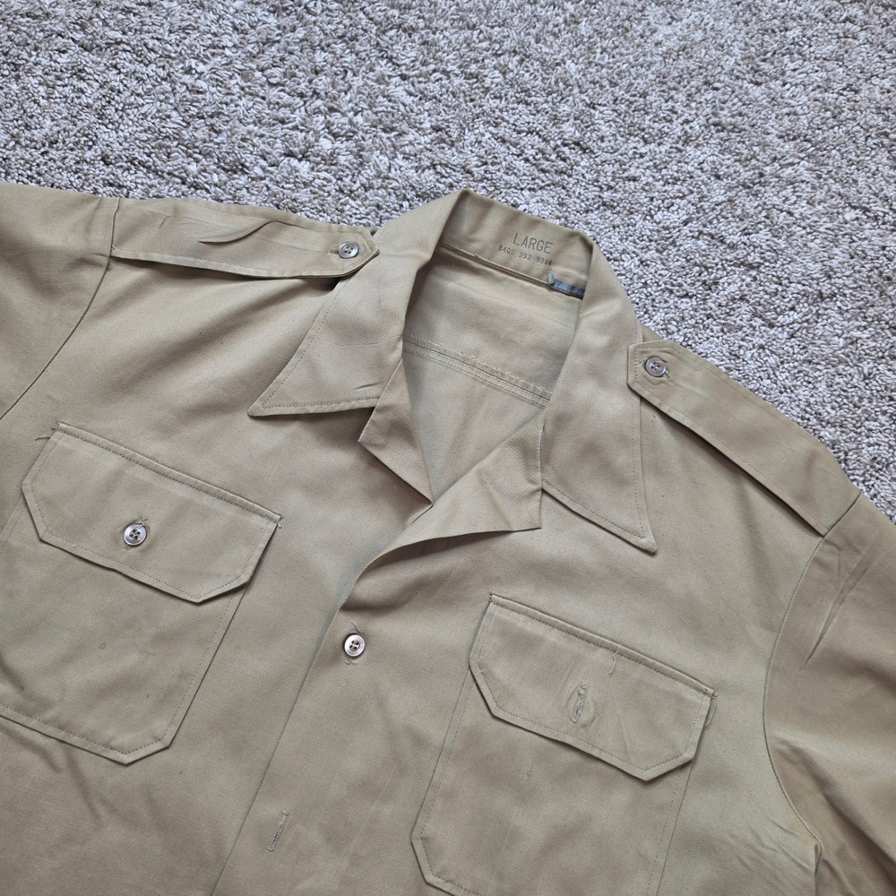 VINTAGE US Military Khaki Shirt Mens Large Cotton Poly Utility Safari 70s Adult